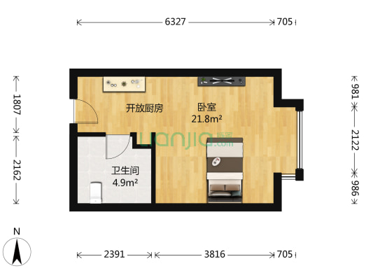 招商花园坊 1室0厅1卫 38平方