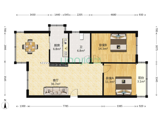 益民大院（静宁路） 2室1厅1卫 104平方