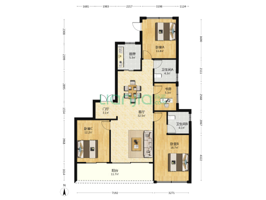 观翠揽月轩 4室1厅2卫 143平方