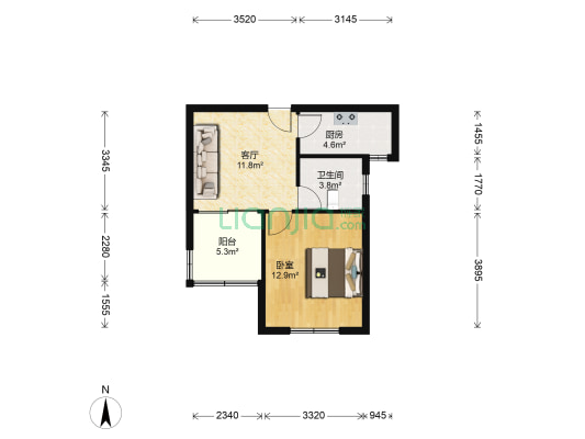金群苑北区 1室1厅1卫 54平方