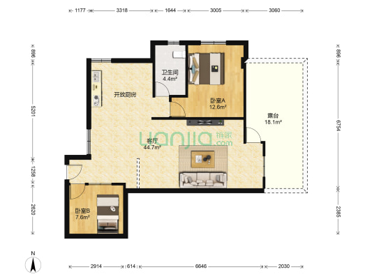 易富大厦 2室1厅1卫 72平方