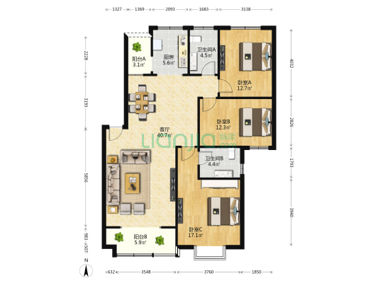 小平小道安置房 3室1厅2卫 123平方