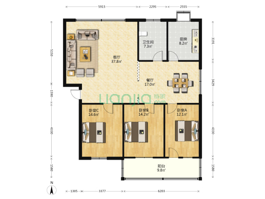邮政小区 3室2厅1卫 139平方
