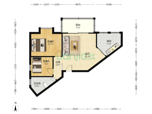 国华大厦 2室1厅1卫 80平方