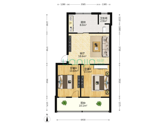 七二社区 2室1厅1卫 73平方
