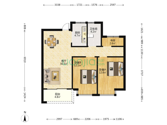 江南景园 3室1厅1卫 89平方