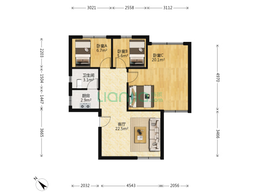 雷公岭住宅A区 3室1厅1卫 78平方