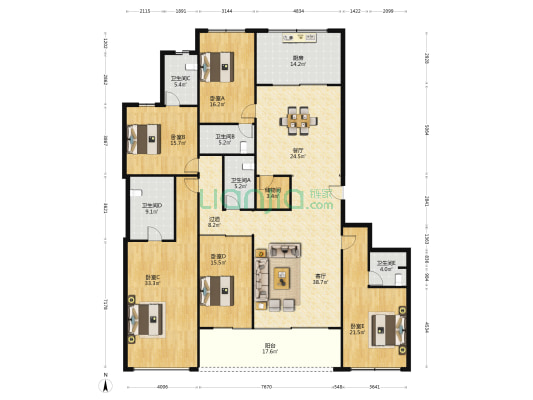 海潮望月城 5室2厅5卫 277平方
