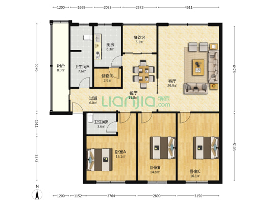 民乐苑 3室2厅2卫 143平方
