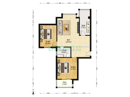 金泰假日花城 2室1厅1卫 89平方