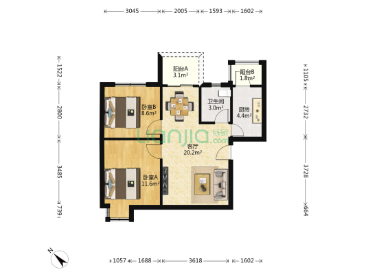 天府江南B区 2室1厅1卫 64平方