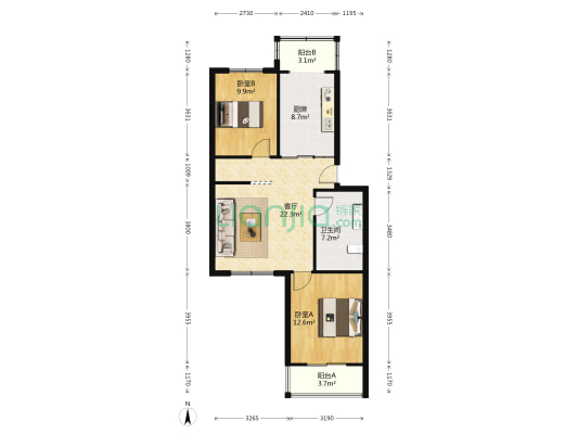 天利小区 2室1厅1卫 86平方