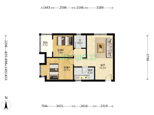荣盛城荣庭苑 2室1厅1卫 69平方