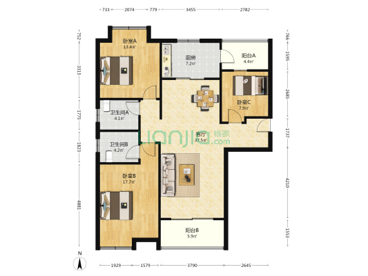 大丰碧桂园 3室1厅2卫 131平方