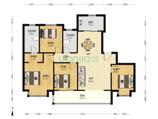 润曦府 4室1厅2卫 138平方