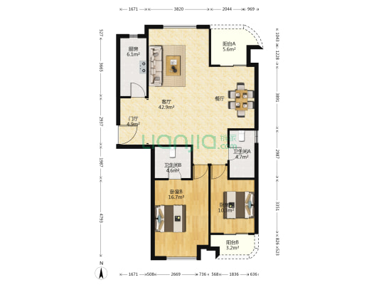 枫华之家 3室2厅2卫 133平方