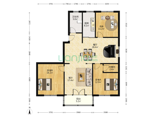 溪北新村 3室2厅1卫 128平方