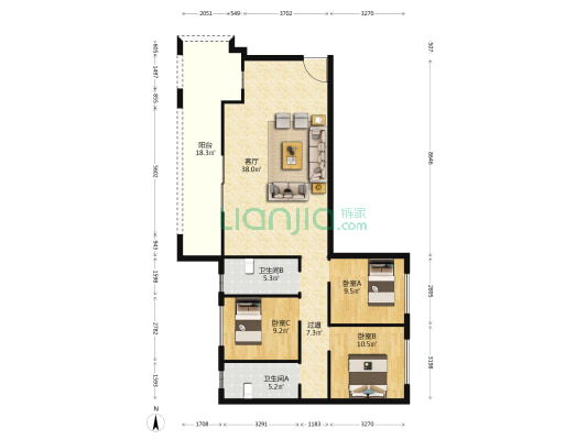 远洋观山天铂 3室1厅2卫 123平方
