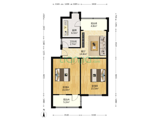 汉水映江南 2室1厅1卫 83平方