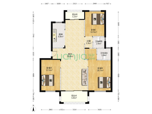 祥生御江湾 3室1厅2卫 130平方
