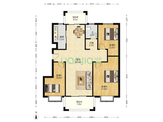 供电家属楼 3室1厅1卫 118平方