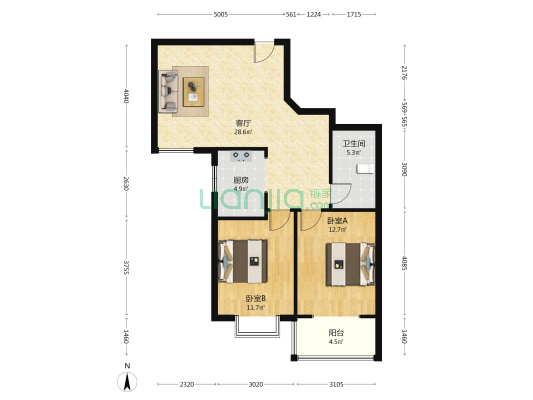 紫霞苑 2室1厅1卫 92平方