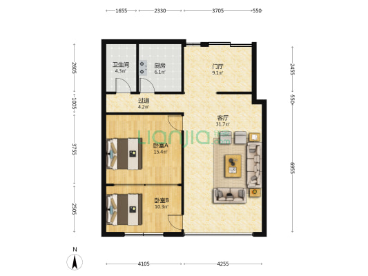 易发五洲大厦 2室1厅1卫 126平方