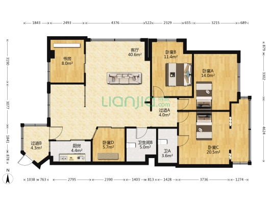 麻园村 5室1厅2卫 198平方