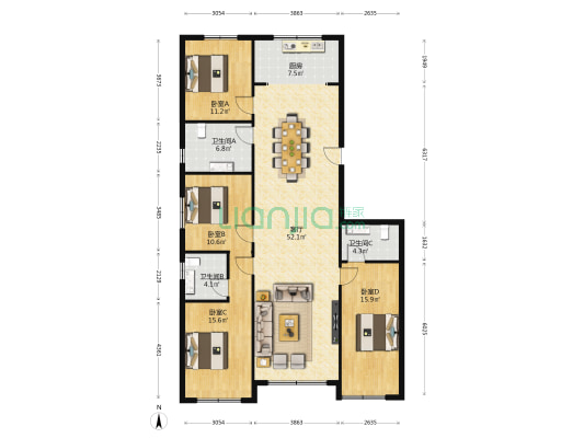 金麦加和誉府 4室1厅3卫 158平方