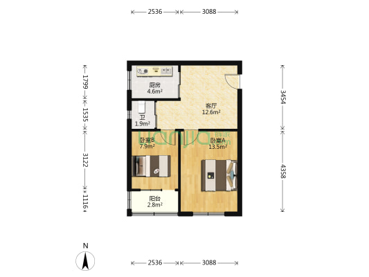 颜港四弄 2室1厅1卫 51平方