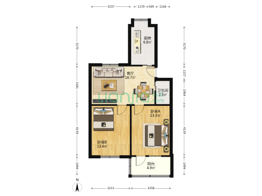 桃花村 2室1厅1卫 64平方