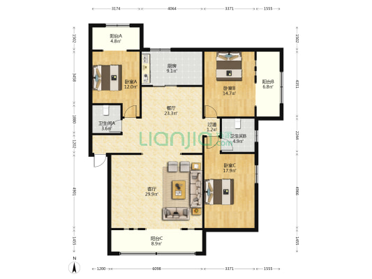工行崇支宫保里小区 3室2厅2卫 163平方