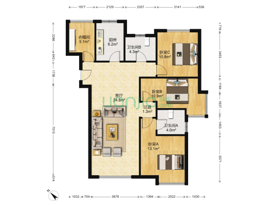 保利上城 3室1厅2卫 125平方
