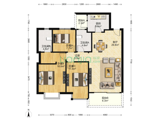 南昌恒大时代之光 3室1厅2卫 118平方
