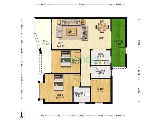 上河坊Q7C区 3室1厅2卫 101平方