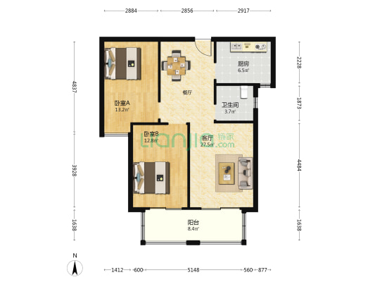 中博城和嘉苑 2室1厅1卫 102平方