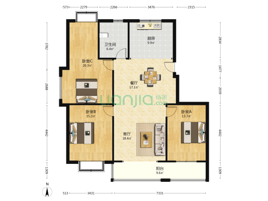 瀛东雅苑 3室2厅1卫 141平方