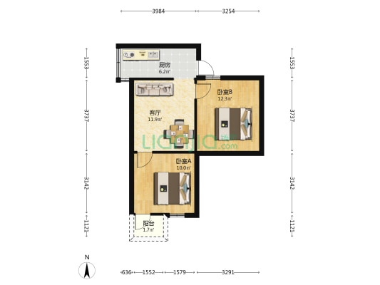 南国街43号宿舍 2室1厅0卫 48平方