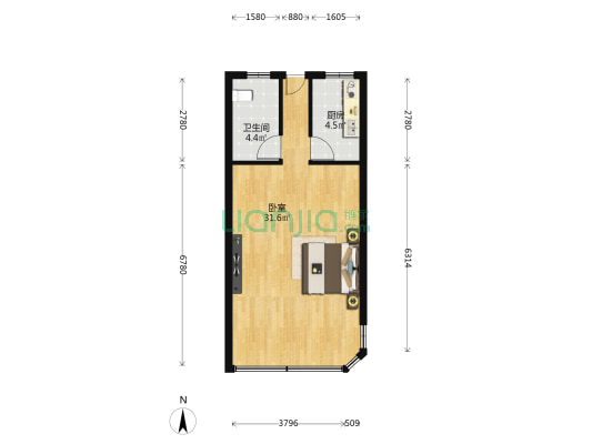 蜀果花园 1室0厅1卫 54平方