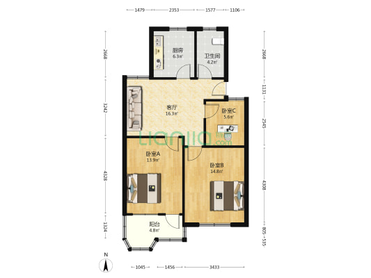 印刷厂宿舍 3室1厅1卫 82平方