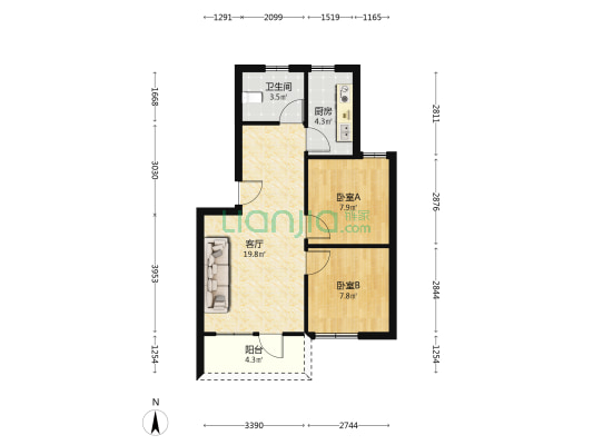 四海娱乐城花园 2室1厅1卫 61平方
