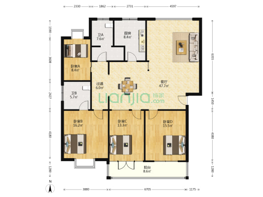 东海馨苑 4室1厅2卫 160平方