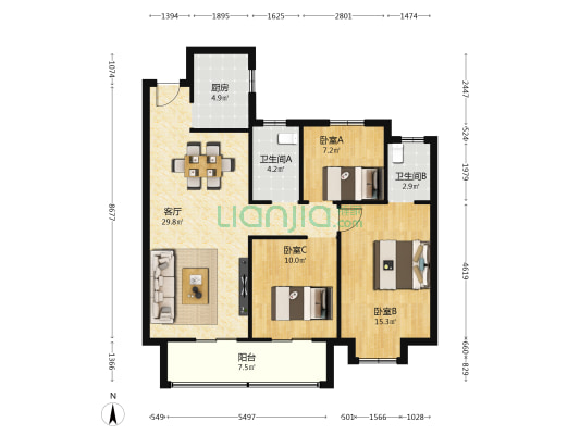 国投襄阳府A区 3室1厅2卫 111平方
