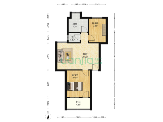 定王台公寓 2室1厅1卫 62平方