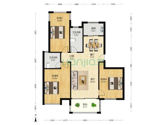 欣盛华庭 3室2厅2卫 122平方