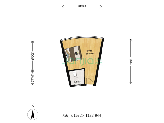 江星公寓北区 1室0厅1卫 29平方