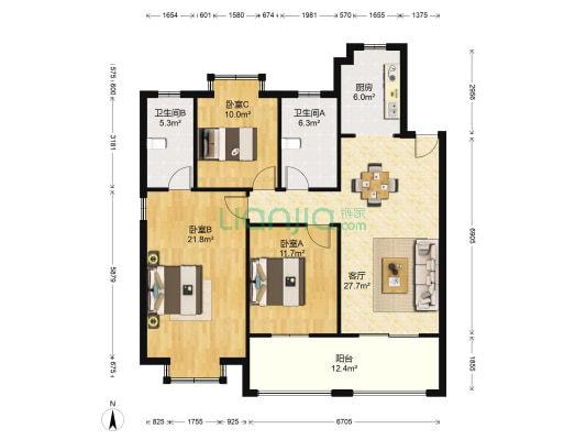 皇家花园 3室1厅2卫 130平方