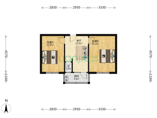 北合街43号 2室1厅1卫 53平方