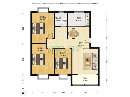 石油七公司家属院南院 3室1厅1卫 113平方