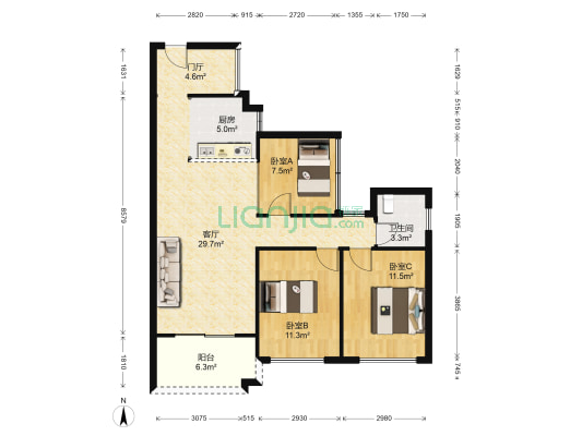常青藤 3室1厅1卫 89平方